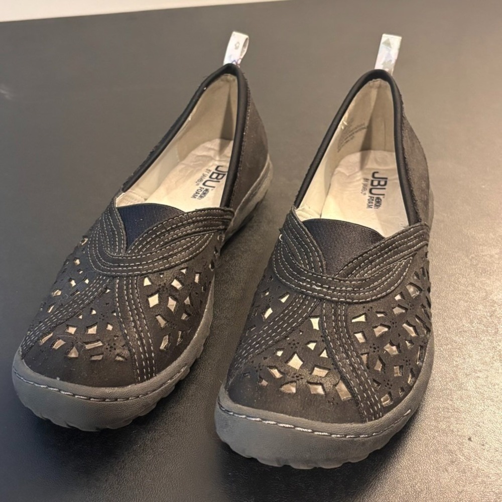 JBU by Jambu Memory Foam Womens Black Slip on Shoes sz 9.5M Comfort EUC Cut-out